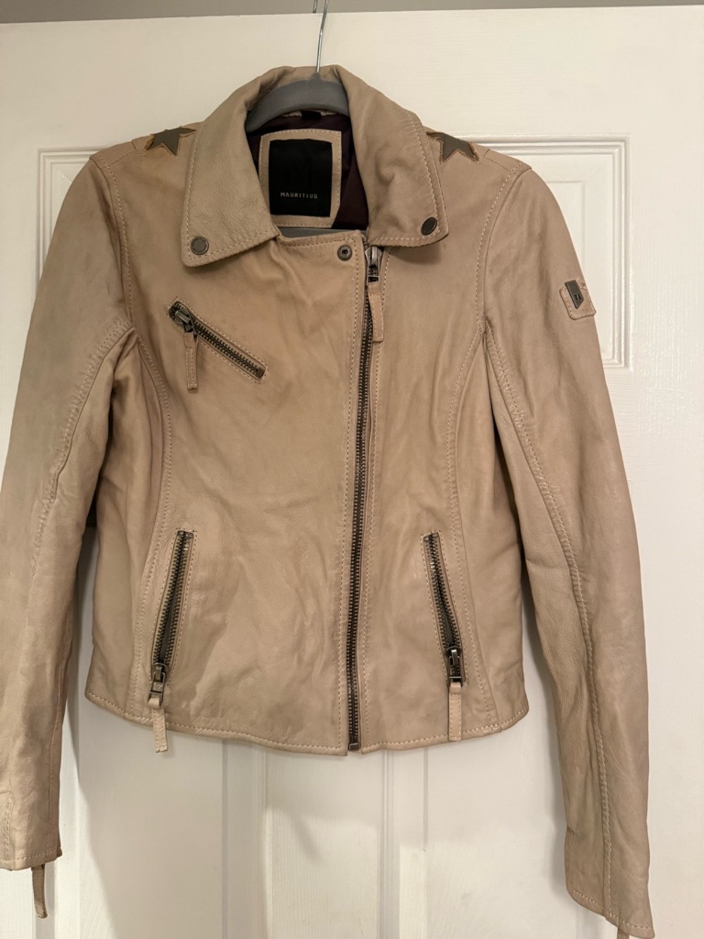 Mauritius Light Beige Star Leather Jacket